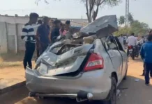 கடைகள் மீது மோதிய கார் இருவர் பலி