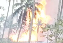 ஓ.என்.ஜி.சி. குழாயில் தீ விபத்து: தீயை அணைக்க முயற்சி