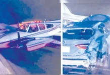 அமெரிக்காவில் நடுரோட்டில் தரையிறங்கிய சிறிய ரக விமானம்