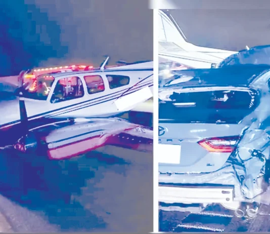 அமெரிக்காவில் நடுரோட்டில் தரையிறங்கிய சிறிய ரக விமானம்