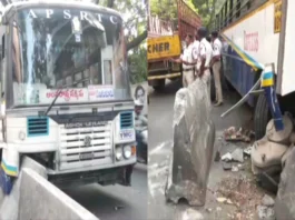 சாலைத் தடுப்பில் மோதிய பஸ் பயணிகள் தப்பினர்