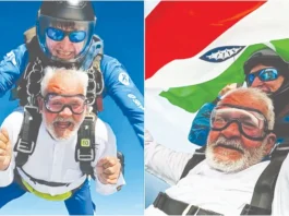 18,000 அடி உயரத்தில் இருந்து பேரனுடன் குதித்தார் 80 வயது இந்திய தாத்தா