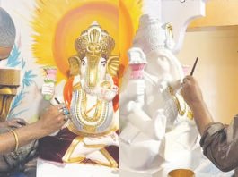 விநாயகர் சிலைக்கு முஸ்லிம் ஓவியரின் வண்ணம்