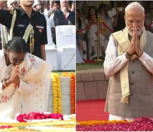 காந்தி நினைவிடத்தில் தலைவர்கள் மரியாதை